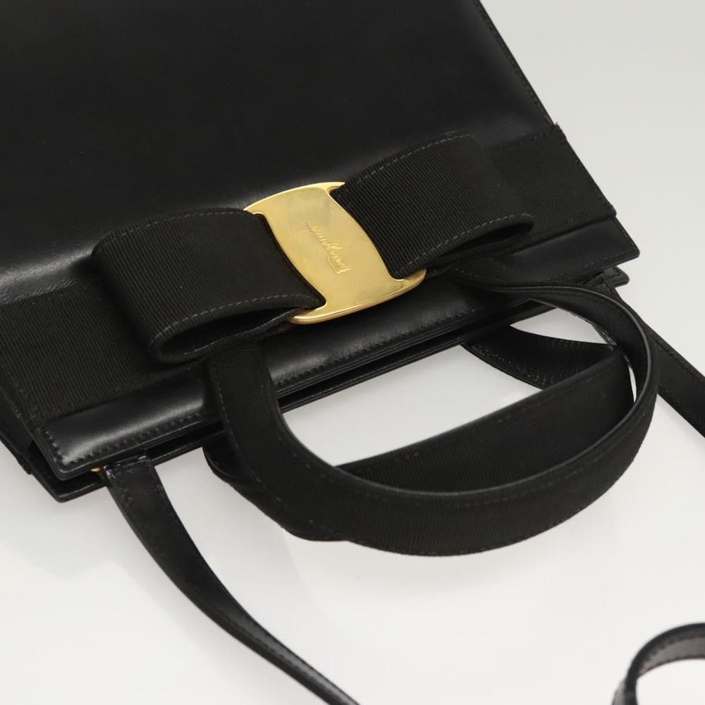 Salvatore Ferragamo Vala Hand Bag Leather 2way Black Gold Auth gh088 - Picture 6 of 16